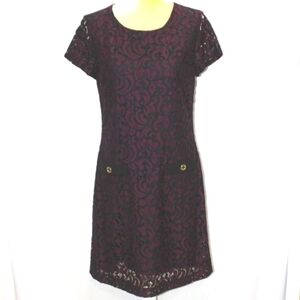 Tommy Hilfiger Burgandy and Black Lace Short Sleeve Dress